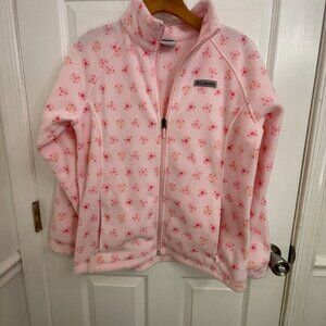 Columbia Pink Floral Printed Fleece Jacket Girls size XL (18/20)
